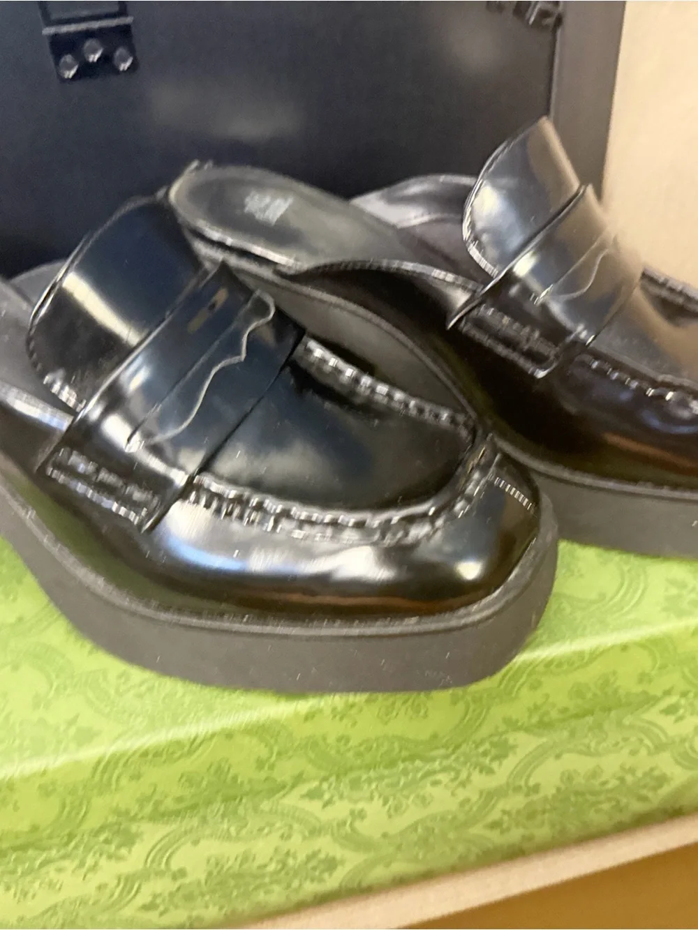 Black Leather Women Mule Penny Loafers -